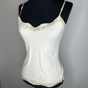 Vintage 90s Y2k Rave Lace Cream Cami Camisole Tank Top Sz Small Fairycore Flaws
